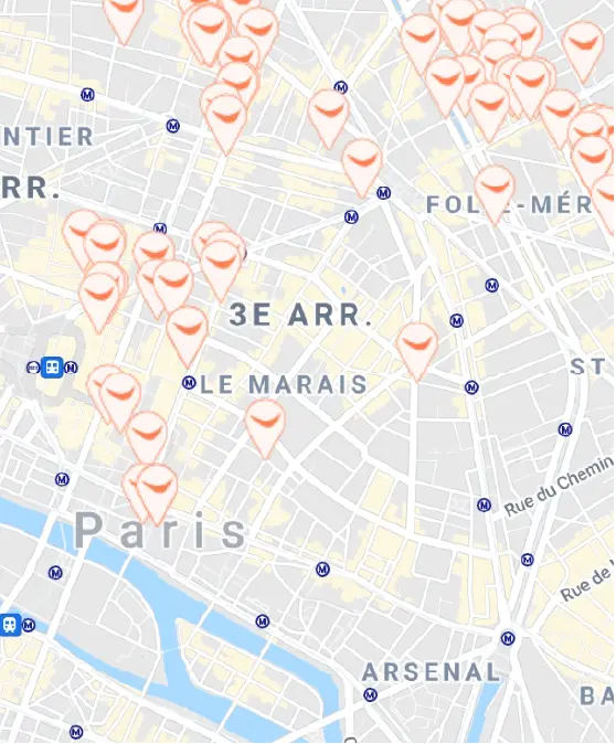 Carte Fydl avec localisation des commerces